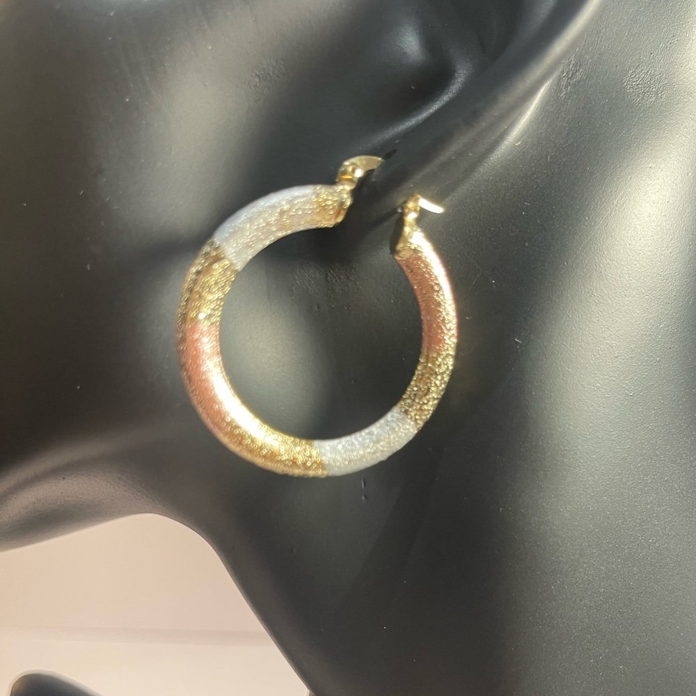 NWOT Tri-Color Hoop Earrings (Rose/Yellow/White Gold Tone) - Picture 1 of 4
